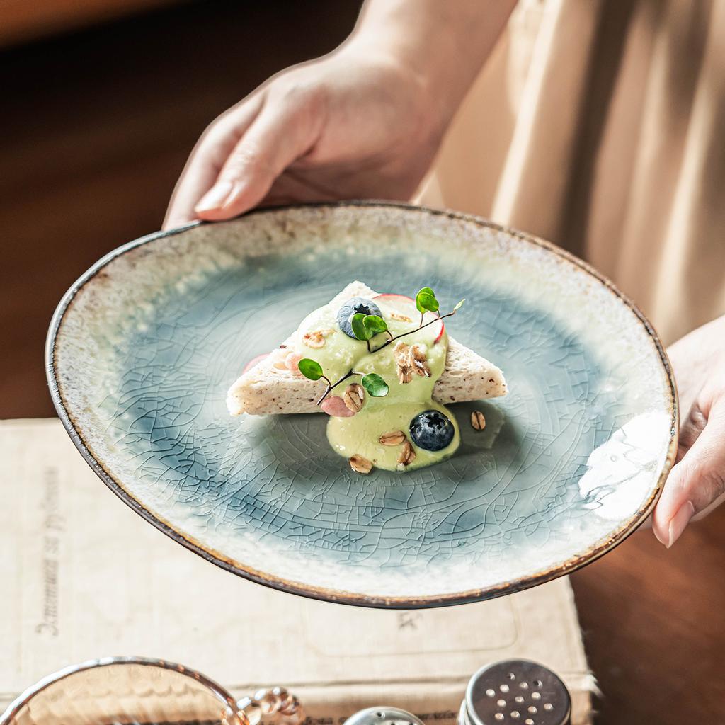 Kiln Change Ice Crack Glaze Ceramic Plate Retro Style Special-Shaped Plate Tableware Household Vegetable Plate Dessert Plate Dinner Plate