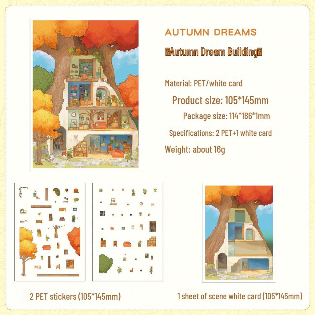 ZABC PET Scene Stickers: Dream Weaving Light Series - 3 Sheets for Journal & DIY Scenery Collage.