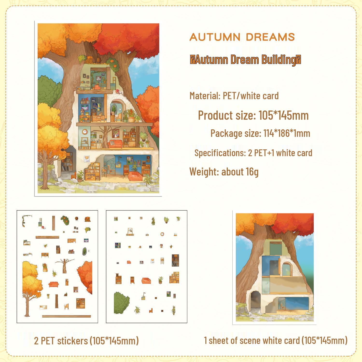 

ZABC PET Scene Stickers: Dream Weaving Light Series - 3 Sheets for Journal & DIY Scenery Collage.