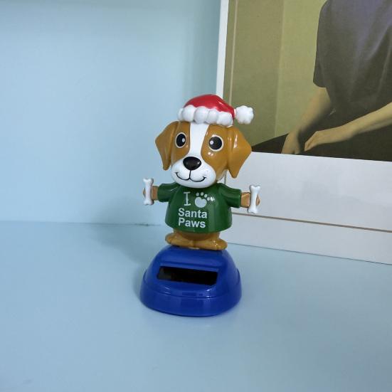 No Battery Solar Toys Powered Dancing Car Ornament, Creative Dashboard Christmas Cartoon Figure for Miniature Holiday Desktop Ornaments Auto Interior