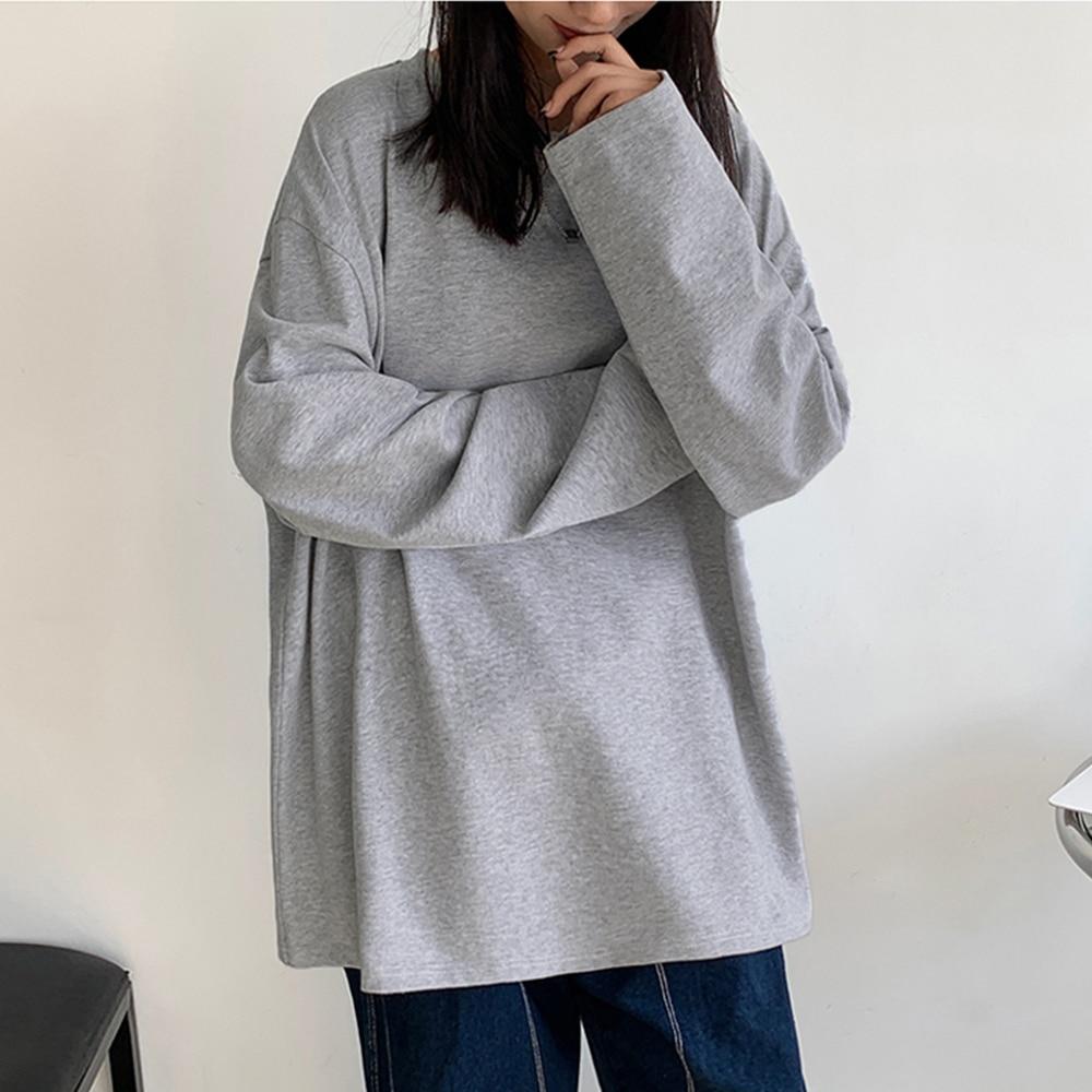 100% Cotone 20224 Primavera Nuovo Maglietta a Maniche Lunghe Donna Maglietta Basic Maglietta Oversize Donna Casual Girocollo Maglietta Donna Taglia USA