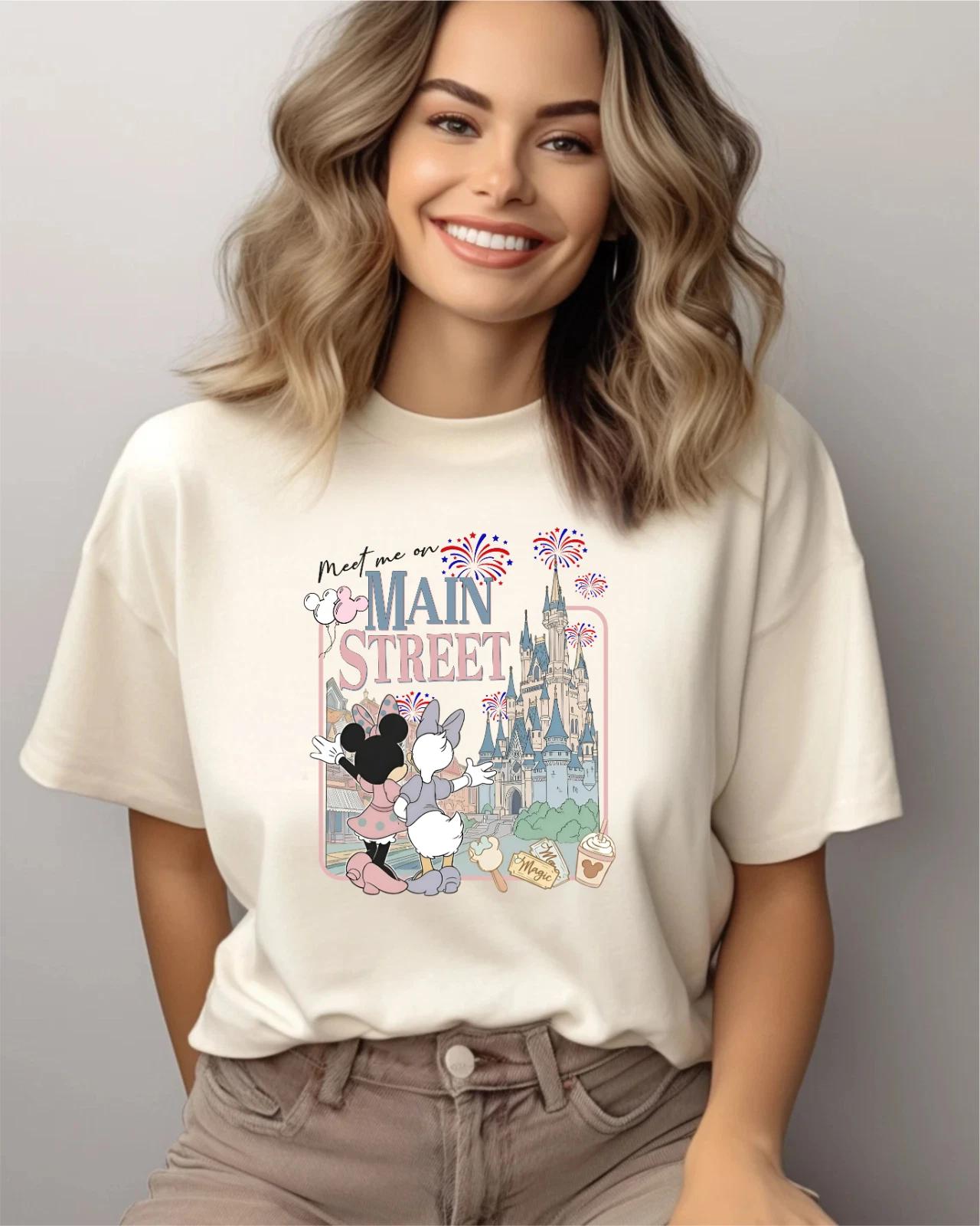 Meet Me On Main Street T-Shirt, Retro Minnie And Daisy Besties Shirt, Magic Tee 2XL