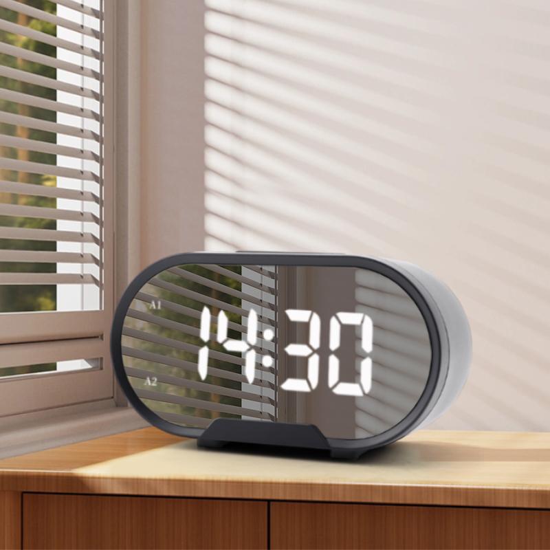 Mirror Alarm Clock Black Led Digital Desk & Table Clocks LED Mirror Multifunction Usb Charging Phone Desktop Clocks