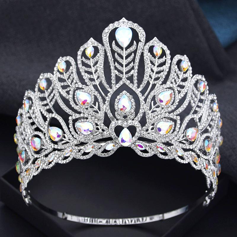 Adjustable Size High Tiaras and Crowns Large Wedding Tiara for Bride Headdress Princess Party Pageant Hair Jewelry Bridal Crown