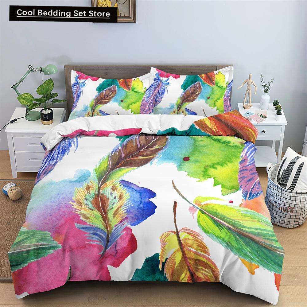 Floral King Queen Duvet Cover Fuchsia White Flower Bedding Set for Girl Women Colorful Plant Leaves 2/3pcs Polyester Quilt Cover