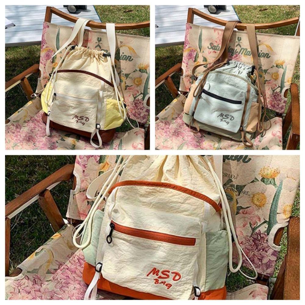 Portable Outdoor Nylon Shoulder Pouch Embroidery Drawstring Bucket Cloth Bag  Hiking