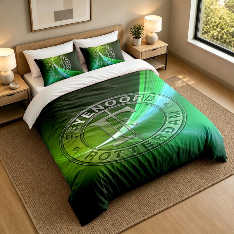 3-Piece Bed Sheet Set with Feyenoord Design, 1 Flat Sheet and 2 Pillowcases for Bedroom