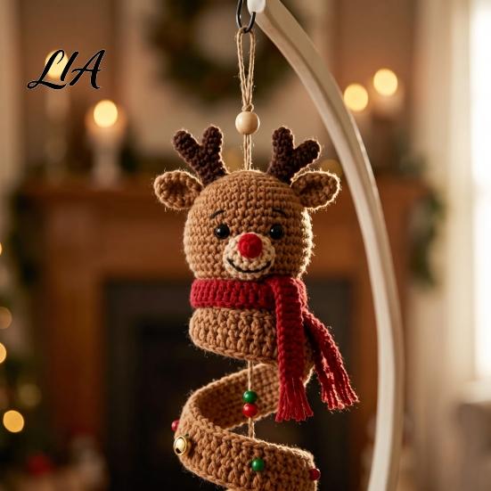 Easy Crochet Pattern Set Christmas Spiral Ornament Kit, DIY 3D Reindeer Hanging with Handmade Decor Yarn And Beads, Seasonal Craft Decoration