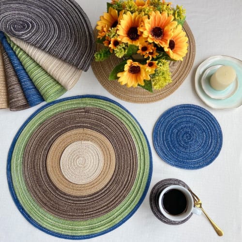 Multicolored Round Placemats, Satin-Dyed Cotton Woven Heat-Resistant Placemats and Coasters for Home Decor, 38cm, Milk Coffee Color (Cotton Round Brow