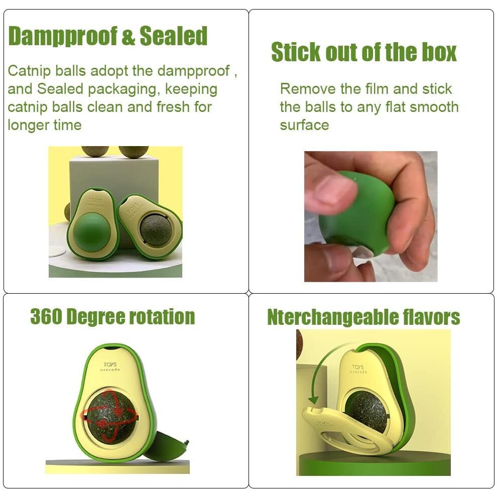 Avocado Catnip Wall Ball Cat Toys Catnip,Snack Healthy Rotatable Treats Toys Kitten Playing Toy,Edible Cat Mint Licking Ball(Catnip & Gall Fruit)