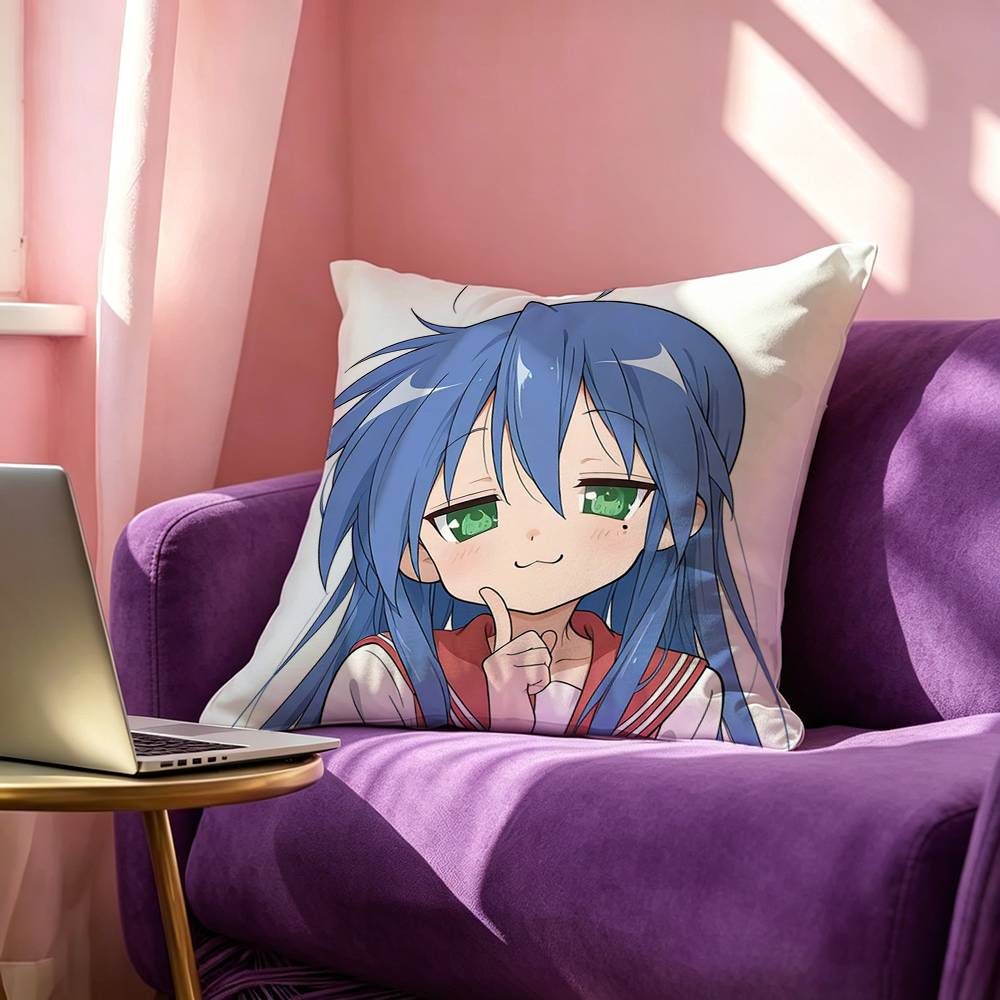 Anime Lucky Star Square DoubleSided Printed Pillow Case Bedroom Bedside Pillow Sofa Cushion Cover