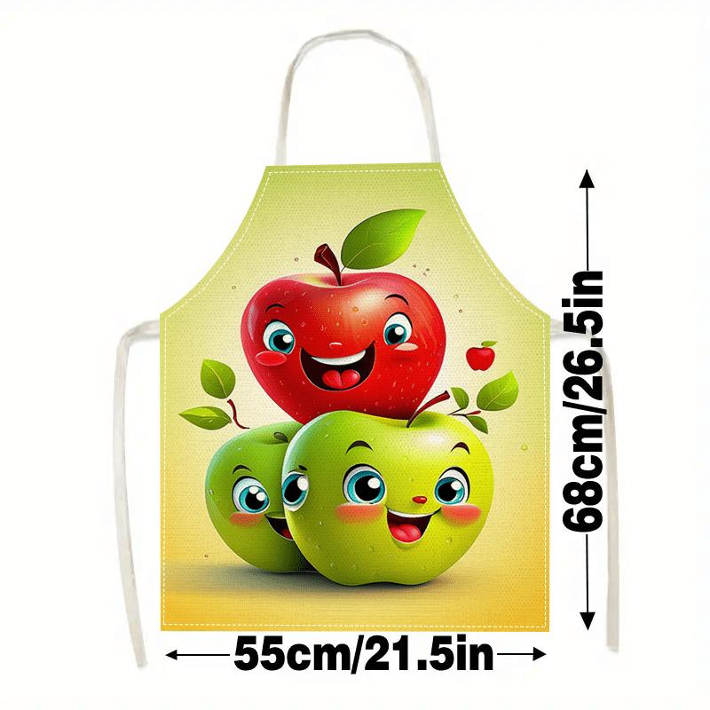 1pc Large Burlap Apron Red and Green Apple Fruit Fresh Home Decor Kitchen Sleeveless Cooking Apron Printed Bib Kitchen Accessory