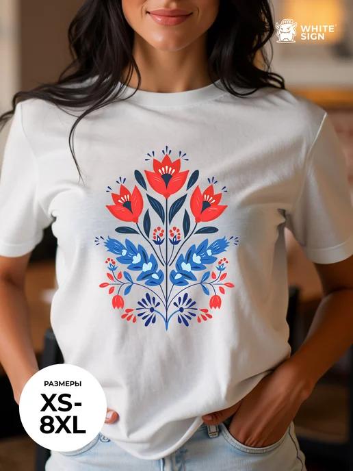 Straight-cut cotton summer T-shirt with  Floral Pattern  print M