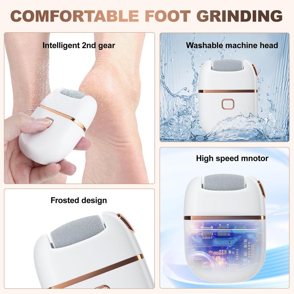 Electric Foot Grinder Rechargeable Foot File Dead Skin Callus Remover Dry Cracks Pedicure Tools with 3 Grinding Heads Feet Care