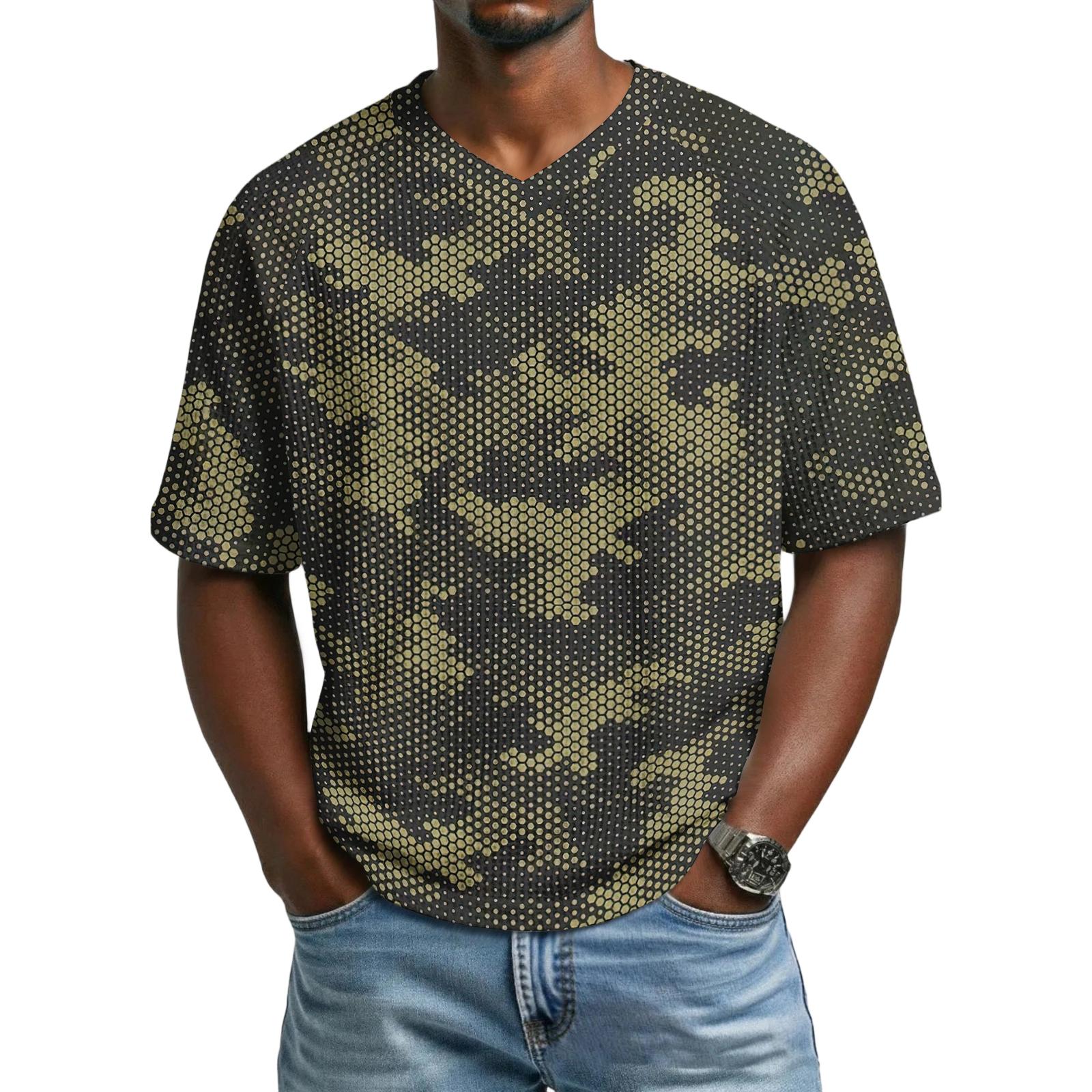 

Men s casual sporty camouflage pattern printed shirt - Men s breathable V-neck short-sleeved shirt M