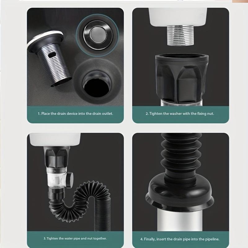 Sink Drain Kit with Extendable P-Trap, Can Be Installed Straight or Side-Mounted Drain Pipe, Sink Accessory, Sink Drain Pipe