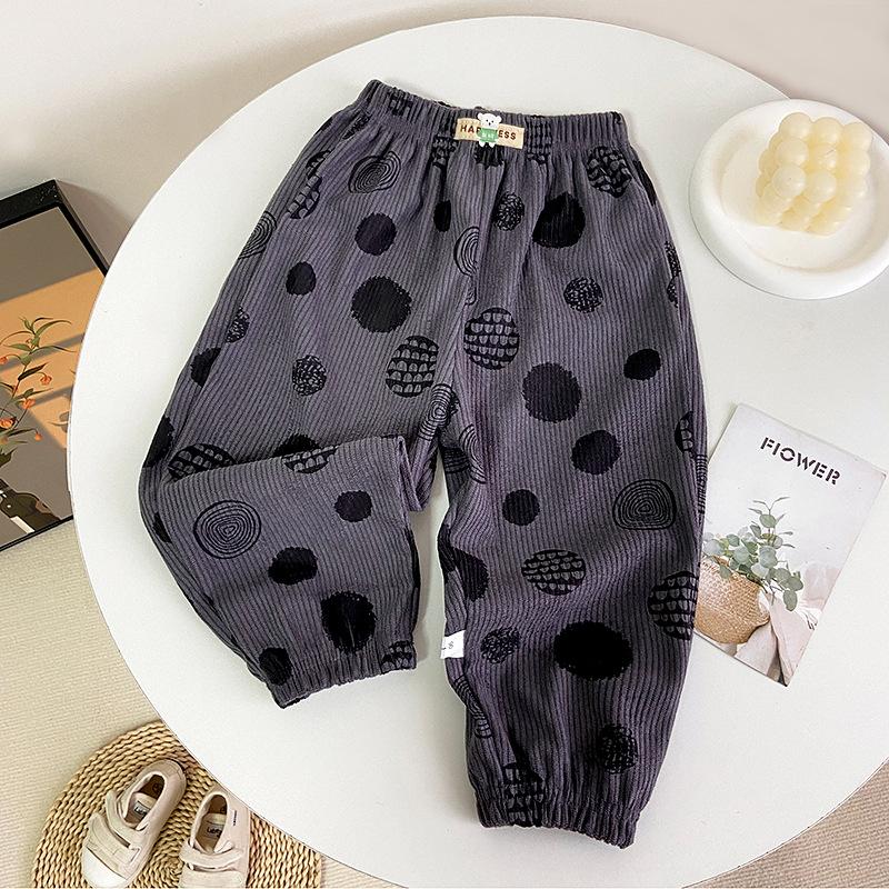 Pantalones deportivos de forro polar acanalado estilo coreano para niños con cintura elástica - Ropa deportiva casual