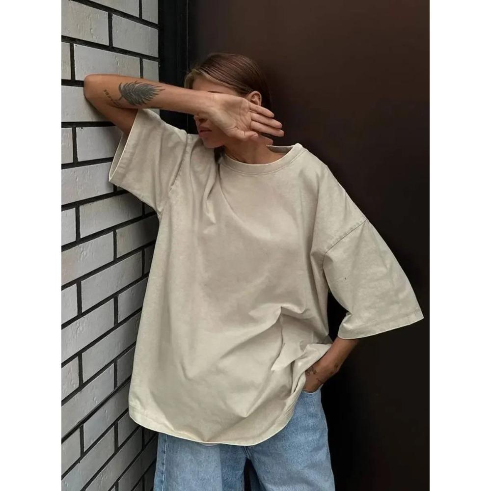 100% Baumwolle Retro T-Shirt Damen Vintage Kurzarm Wachsdruck T-Shirts Herren Einfarbig Hip Hop Lockeres T-Shirt