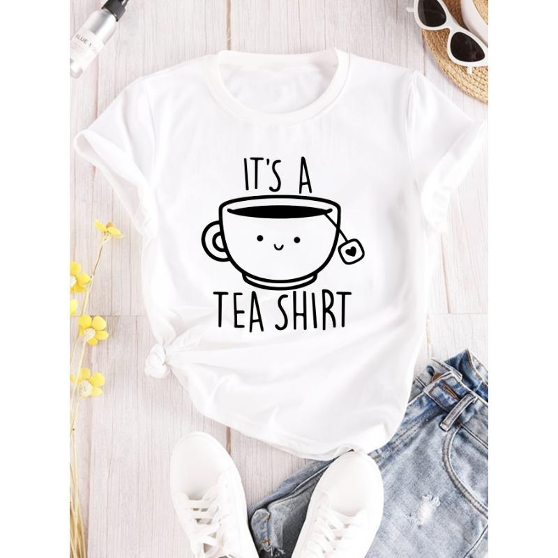 Short Sleeve Crown Letter Print Crew Neck T-Shirt for Spring & Summer Casual Women's Clothing