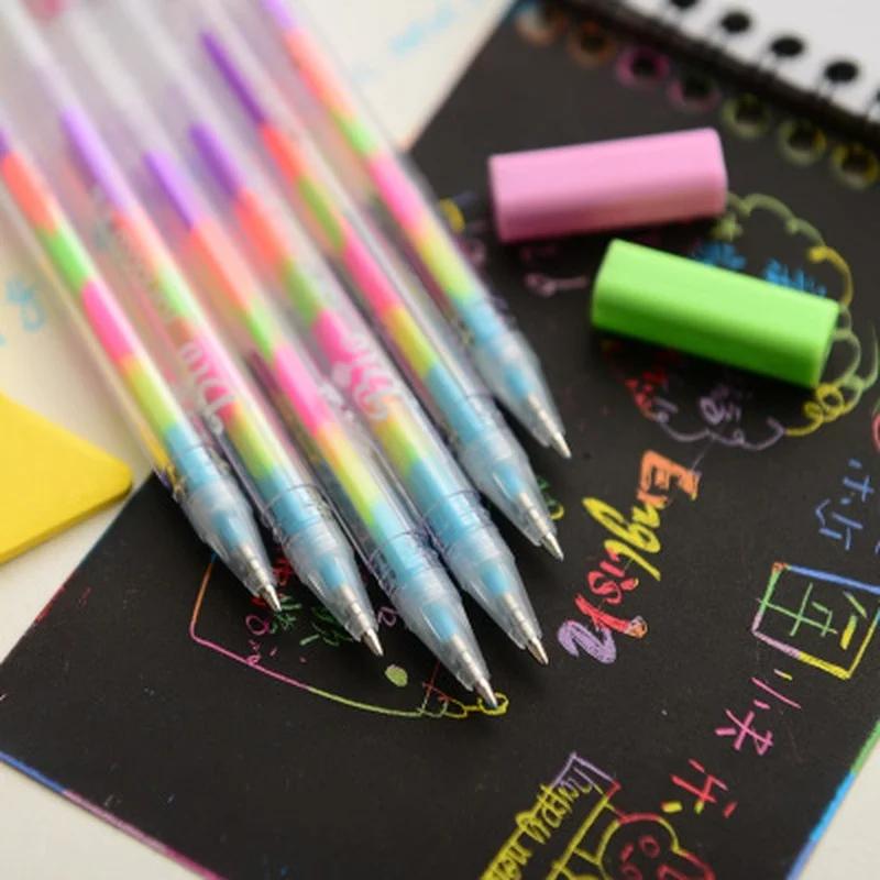 6Pcs/Set of Cute Kawaii Color DIY Ballpoint Pen Color Chalk Drawing Rainbow Gel Pen Graffiti Pen Children's Diary Decoration
