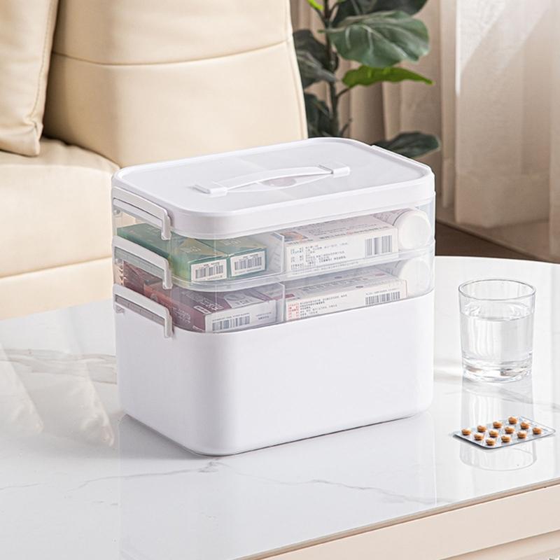Multilayer Medicines Organizers Box With Clear Lid Large Capacity Portable Storage For Household Emergency Use