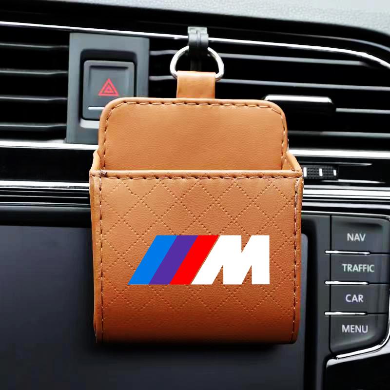 M LOGO Car Storage Bag Car Air Outlet Debris Bag Leather Organizer Box For BMW E46 E39 E90 E60 E36 F30 F10 E34 E30 F20 E92 M3 M4 M5 X3 X4 X5 X6 X7