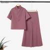 ZANZEA Women Short Sleeve Blouse and Wide Leg Pants Casual Two Piece Suit Sets