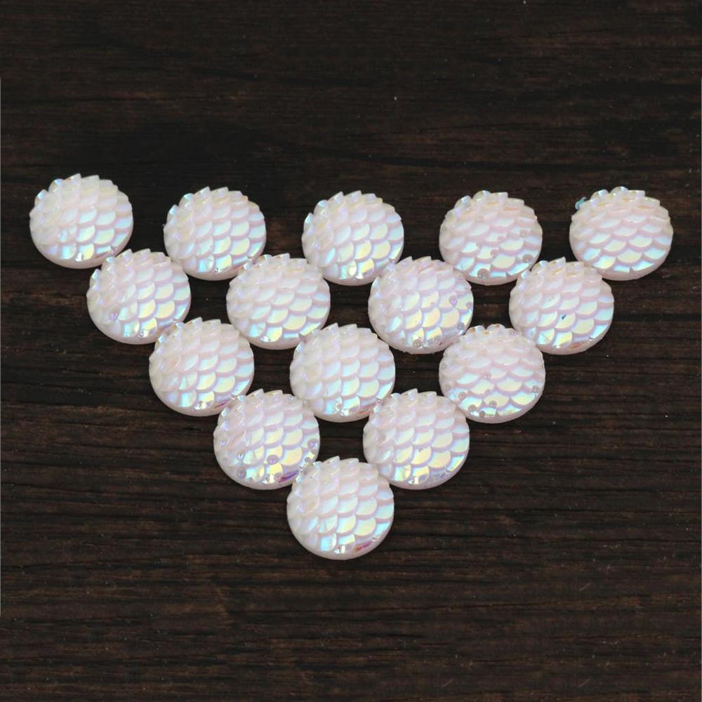40pcs 8mm 10mm 12mm Mix Colors Mermaid Fish Scale Flat back Rhinestone Round Cabochon Embellishment Scrapbooking DIY Crafts