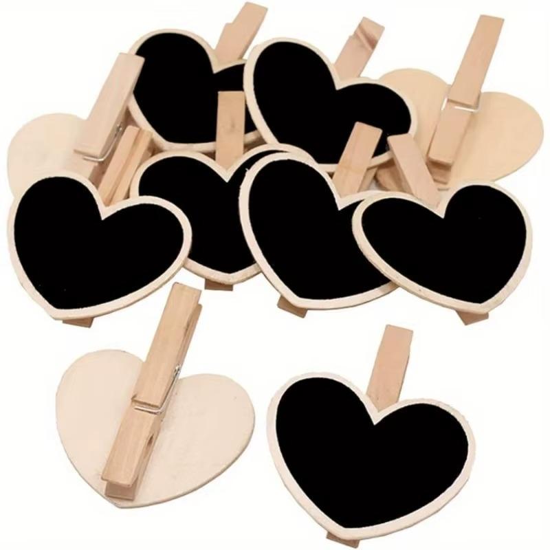 55pcs Heart-Shaped Wooden Chalkboard Clips with Pegs Black Wood Mini Message Board for Notes Labels Wedding Decor Party Supplies