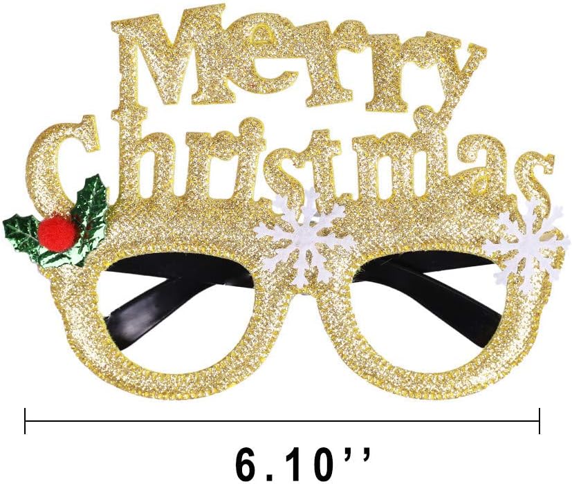Christmas Glasses Glitter Holiday Party Glasses Frames Christmas Decoration Accessories Costume Eyeglasses for Christmas Parties (One Size Fits All)