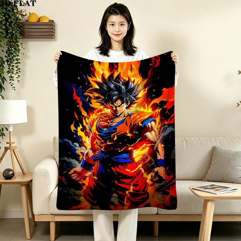 1PC Son Goku Patterned Flannel Blanket Suitable For All Seasons For Home Decor Warmth And Comfort Gifts Holiday Present