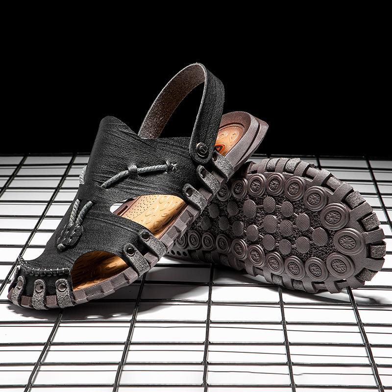 Summer new Baotou large size men's handmade sandals outdoor beach vacation dual-purpose sandals casual fashion
