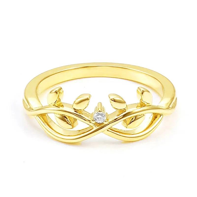 Huitan Luxury Gold Color Rings Opulent Novel Leaf Design Finger Accessories for Women Charming Exquisite Wedding Band Jewelry