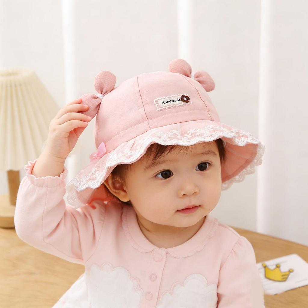 Lace Ruffle Baby Girl Fisherman Hat Solid Color Bow Sun Visors Spring Summer Bucket Cap Sweet Girl Toddler Kids Outdoor Basin Hat