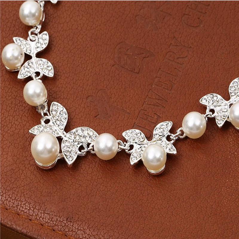 Elegant Butterfly Pearl Jewelry Set: Necklace, Earrings & Bracelet for Weddings