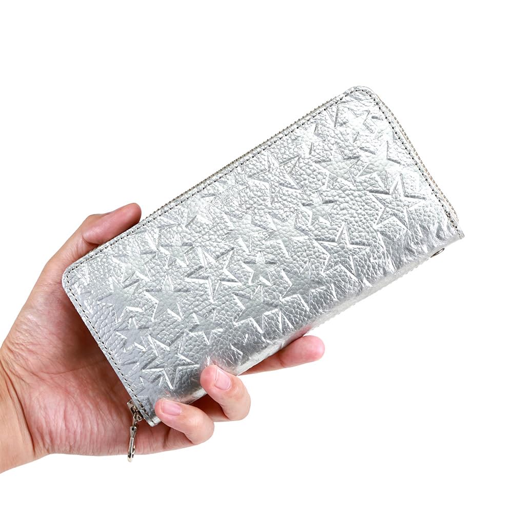 AGILITY affa Long Round Large Star Gold and Silver "Grotto" Wallet, Zipper, Capacity, Women's, Pattern,