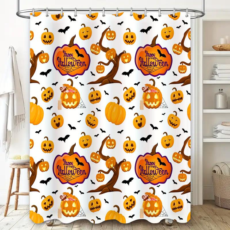 Tenda da Doccia con Motivo di Zucca di Halloween Decorazione per la Casa Impermeabile Lavabile Stampa 3D Accessori per il Bagno Bianco Taglia:180cm x 270cm