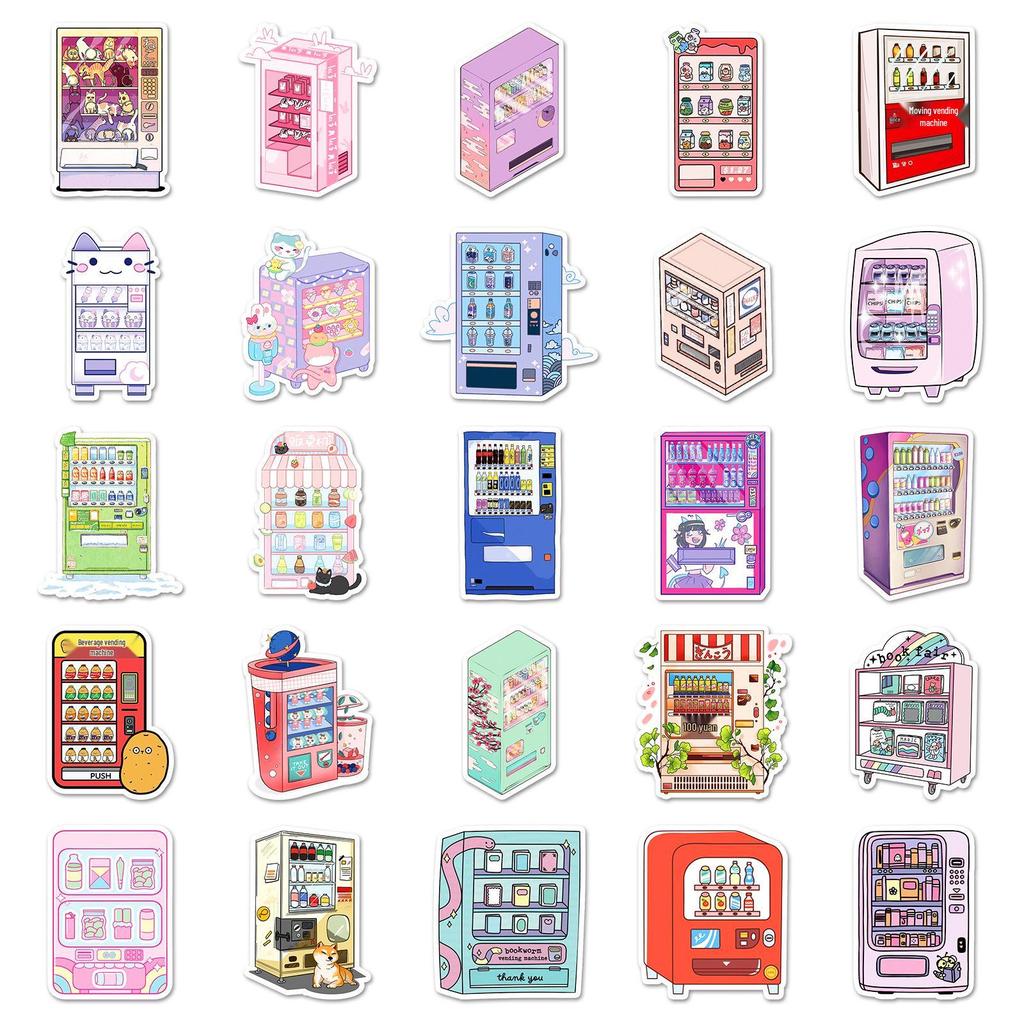 50pcs Cartoon Vending Machine Graffiti Stickers for Water Bottles, Phone Cases, and Stationery