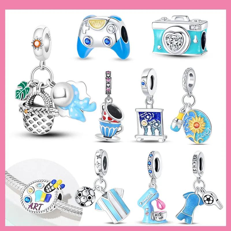 Copper Blue Heart Game Console Camera Football T-Shirt Charm For Original Bracelet Woman Girl Jewelry