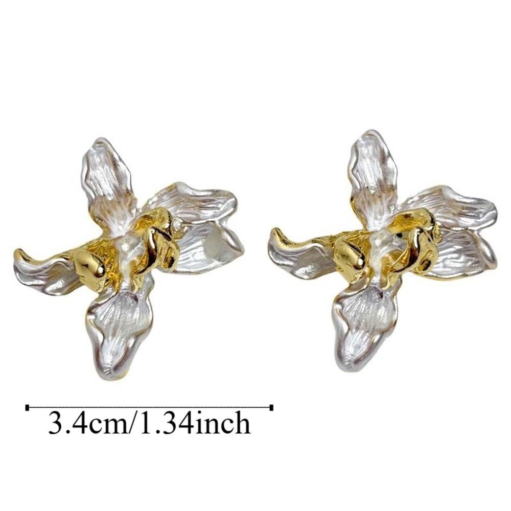 1 pair Luxury Golden and Silver Earrings Zinc Zinc Alloy Metal Flower Ear Studs Enamel Iris Earrings  Girls