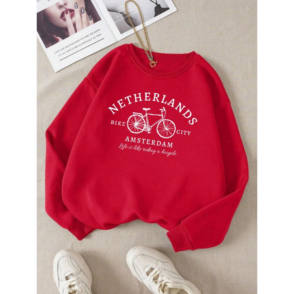 Netherlands Amsterdam Bike Design Womens Pullovers Casual Sweatshirt Autumn Loose Clothes Crewneck All-Match Sportswears