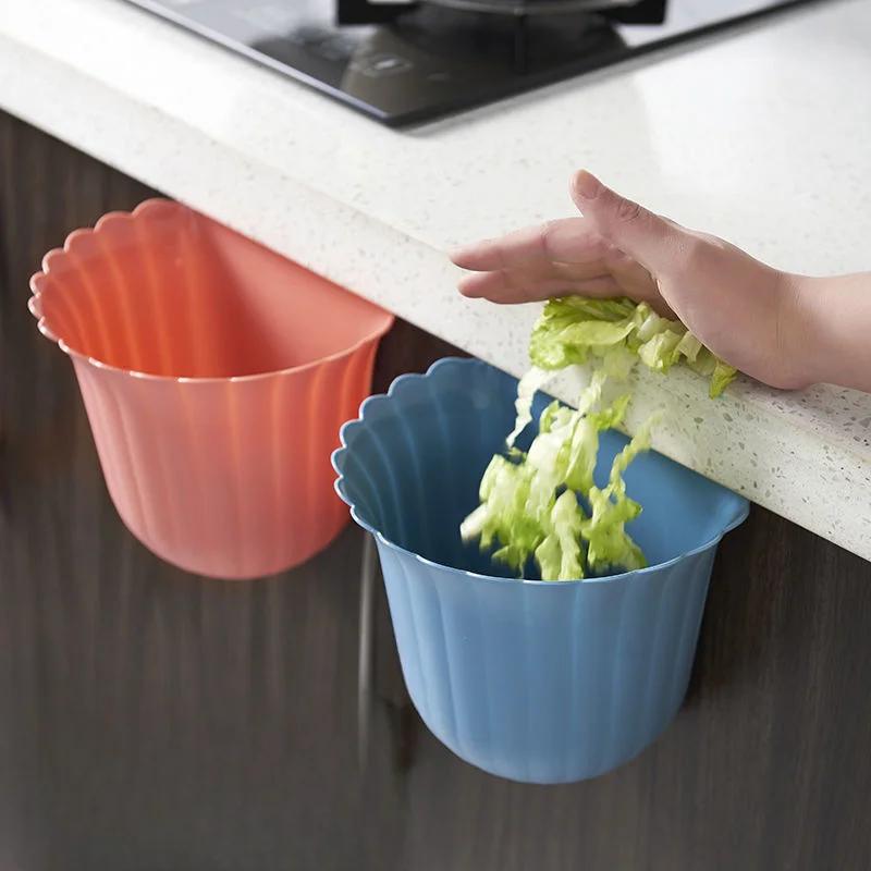 4PCS Kitchen Wall Mounted Trash Bin Bathroom Cabinet Door Hanging Cabinet Door Lace Paper Basket Household High-value Storage Bi