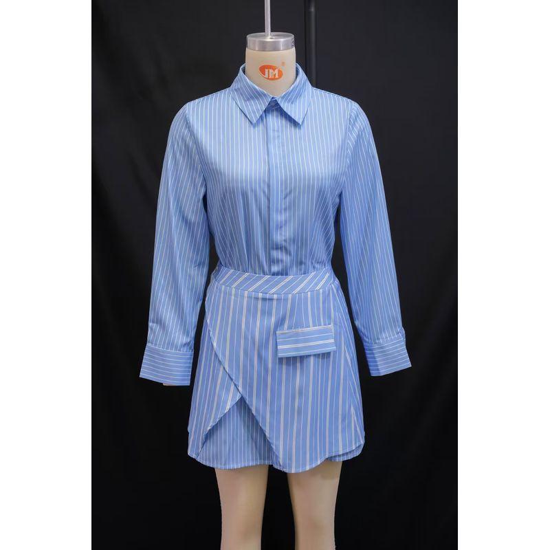 

Western Style Summer New Slim fit Stripe Shirts Apron Two-piece Set Striped Shirt Apron Set Stripes Suit L