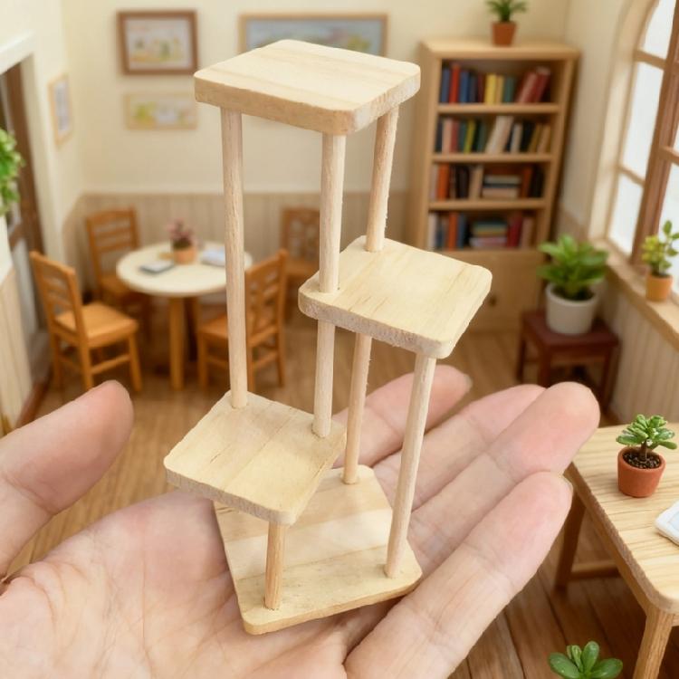 Wooden Tiered Plant Display Shelf 1/12 Doll House Accessories Collectible Furniture for Project Scene Display Decoration