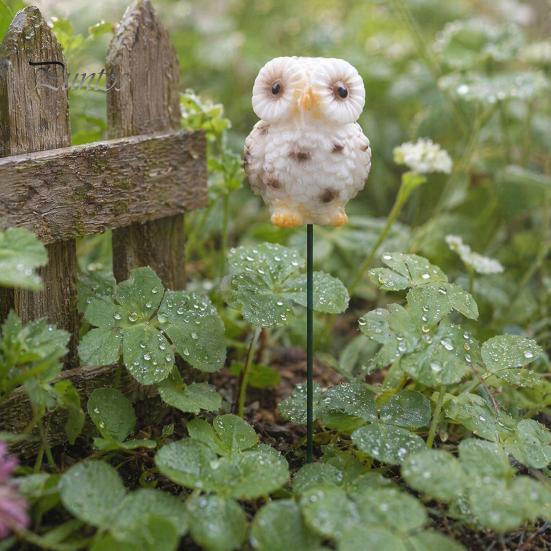 Easy-assembly Garden Stakes Owl Ornaments, Metal Rod Resin Sculpture for Succulents Potted Plants, Micro Weatherproof Decorations Landscape