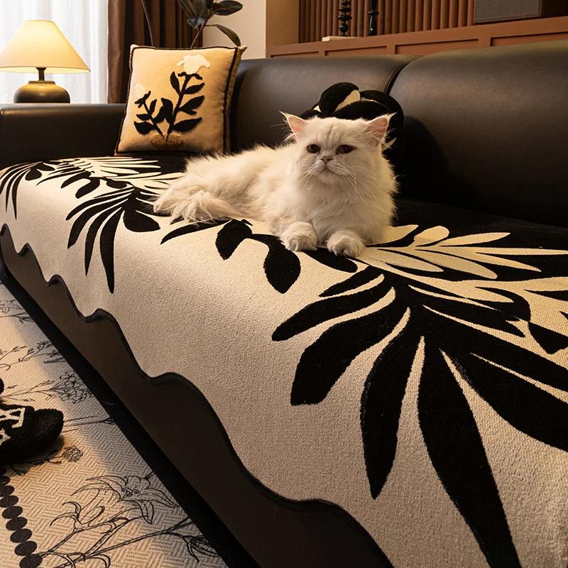 

Modern Minimalist Retro Irregular Chenille Sofa Cushion Four Season Universal Anti Slip And Dustproof Sofa Cover Cloth Towel 90x90cm 1pcs чорний