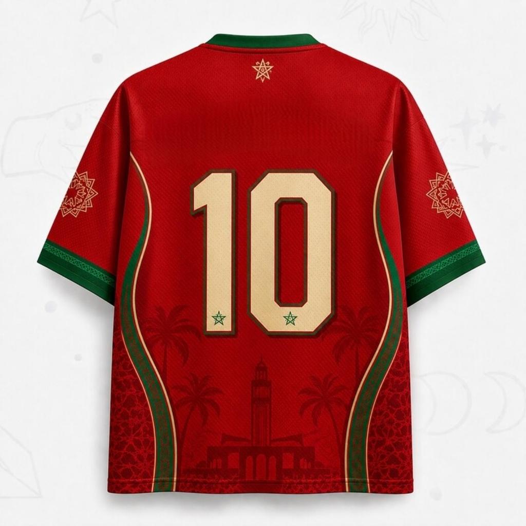2026 Moroccan Fan Uniform Football Print Breathable V-neck Mesh Football T-shirt Is A Must-have for Fans