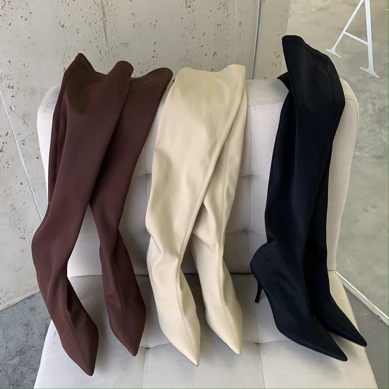 Fashion Eilyken New Sexy Low Thin Heels Women Over the Knee Boots Fashion Pointed Toe Strip Dance Shoes Thigh High Long Booties