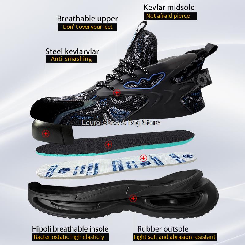 Fashion New Safety Shoes Men Women Steel Toe Sneaker Anti-smash Anti-stab Work Shoes Breathable Construction Safety Boots Male Work Boot
