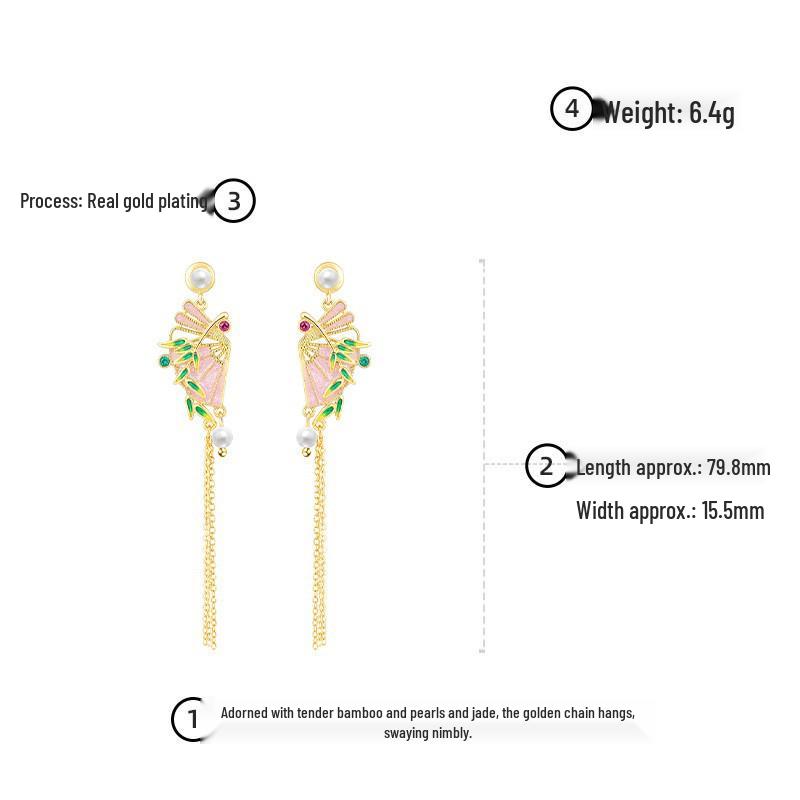 Winter Retro Fan Tassel Earrings: 925 Silver, Enamel & Pearl Ornaments
